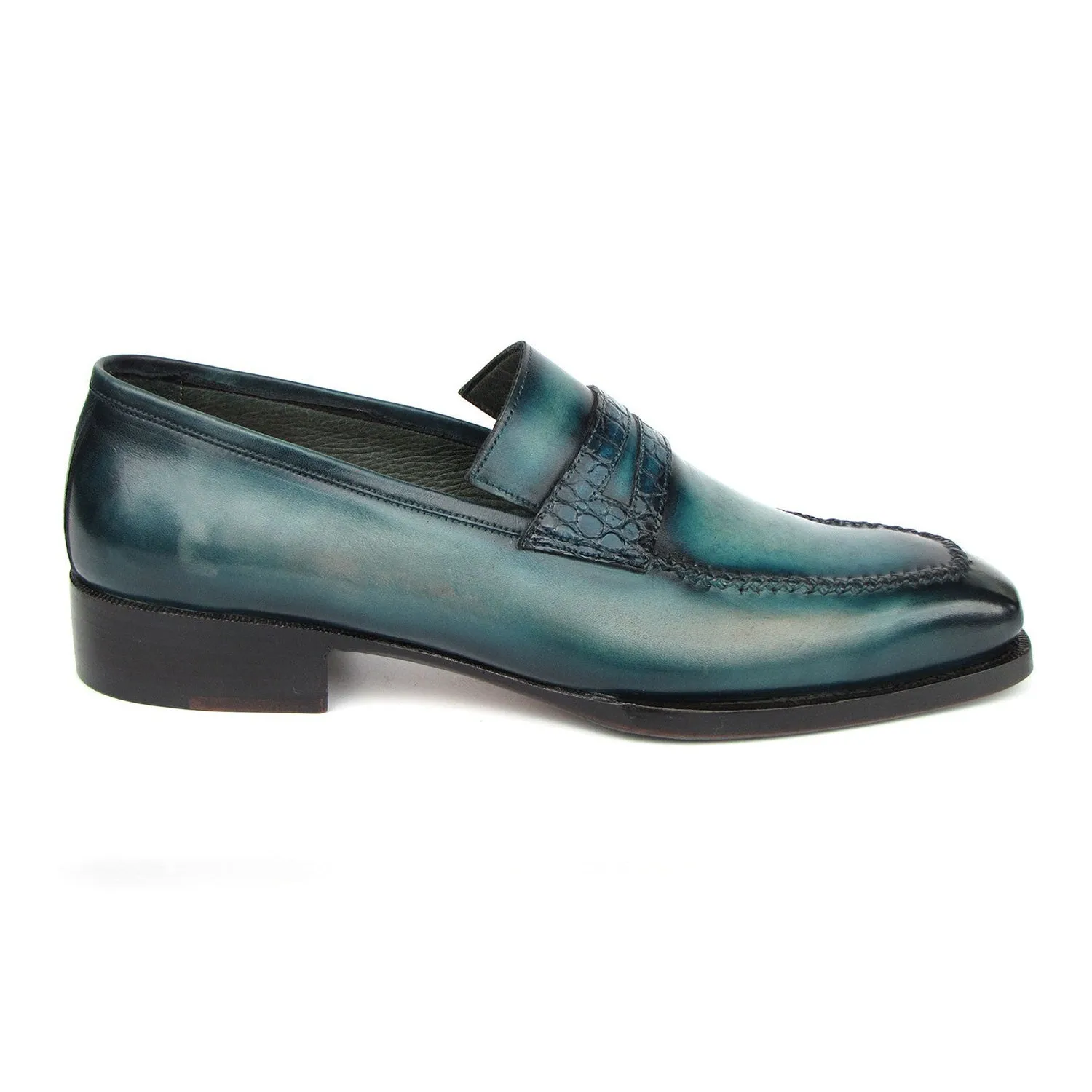 Paul Parkman 76944-TRQ Men's Shoes Turquoise Patina Leather Penny Loafers (PM6418)