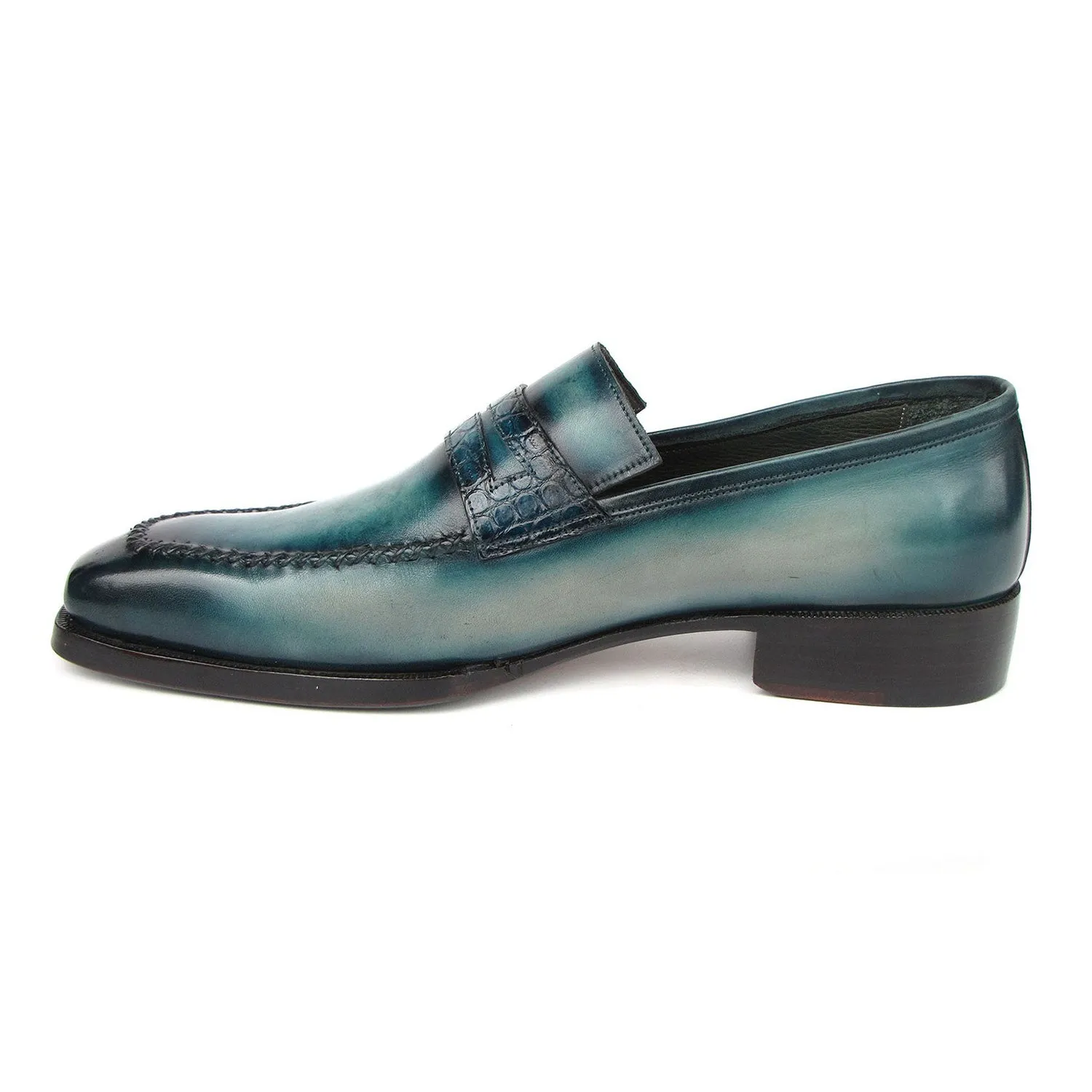 Paul Parkman 76944-TRQ Men's Shoes Turquoise Patina Leather Penny Loafers (PM6418)