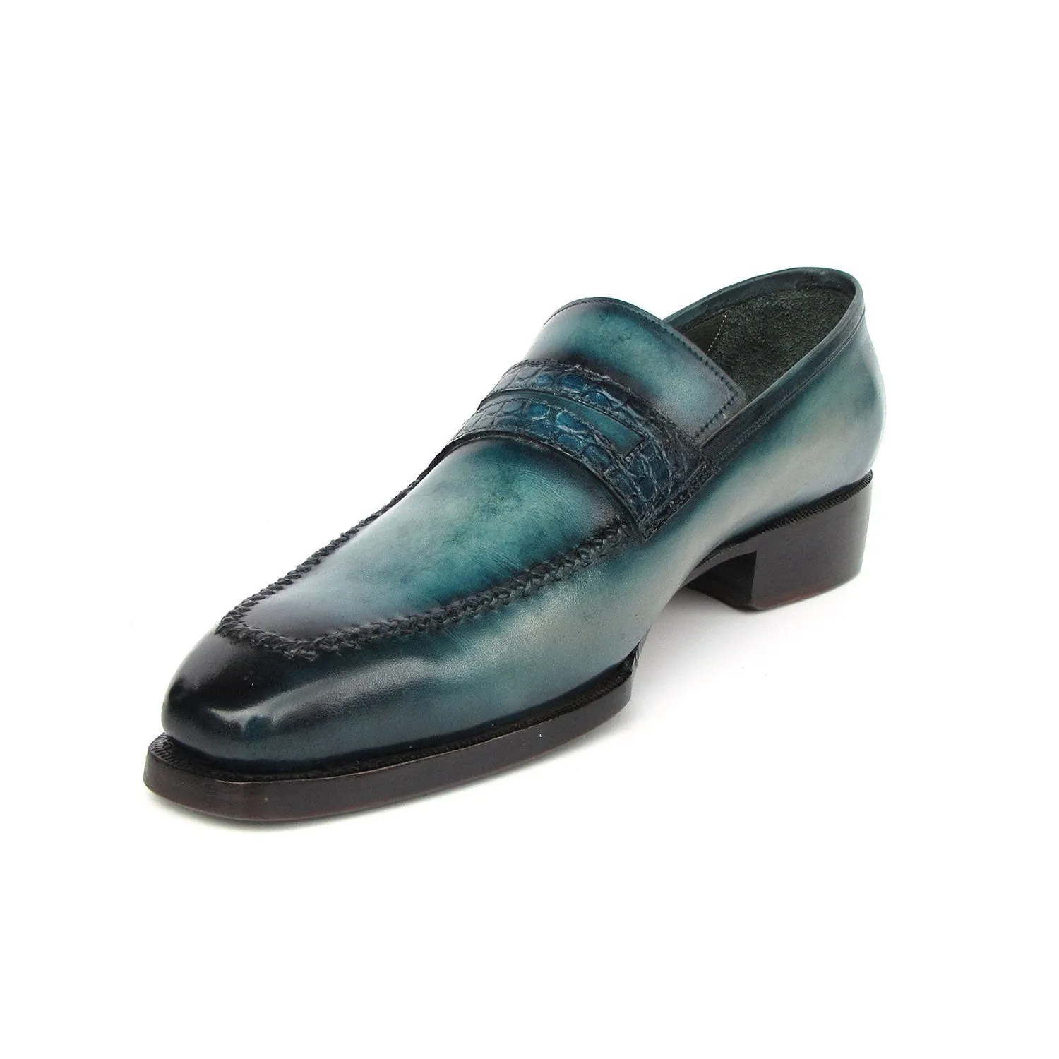 Paul Parkman 76944-TRQ Men's Shoes Turquoise Patina Leather Penny Loafers (PM6418)