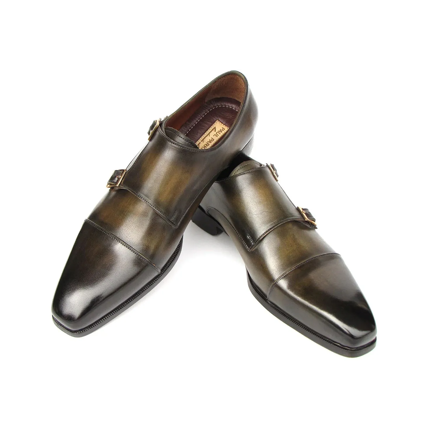 Paul Parkman 9468-GRN Men's Shoes Green Calf-Skin Leather Monk-Straps Loafers (PM6416)