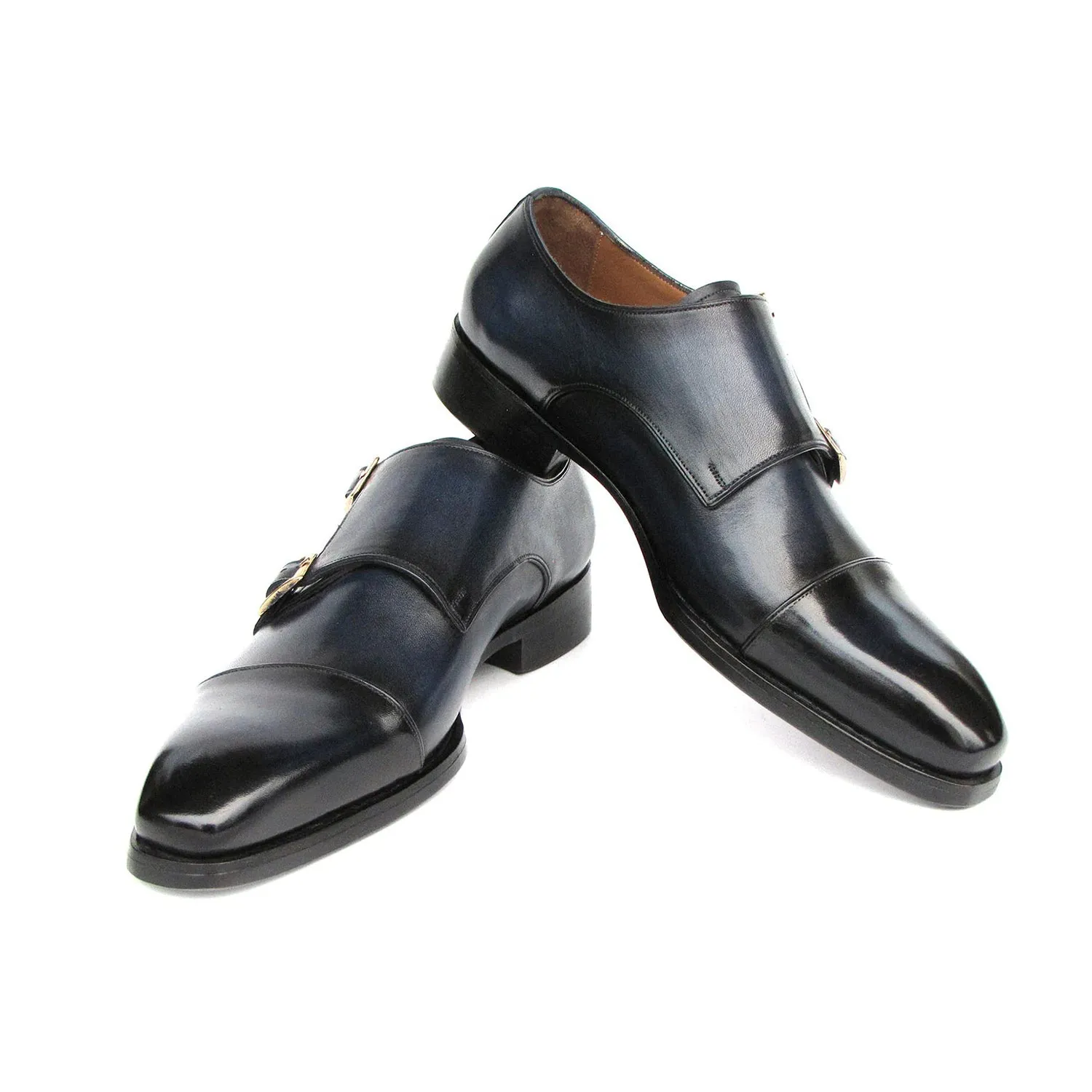 Paul Parkman 9468-NVY Men's Shoes Navy Calf-Skin Leather Monk-Straps Loafers (PM6415)