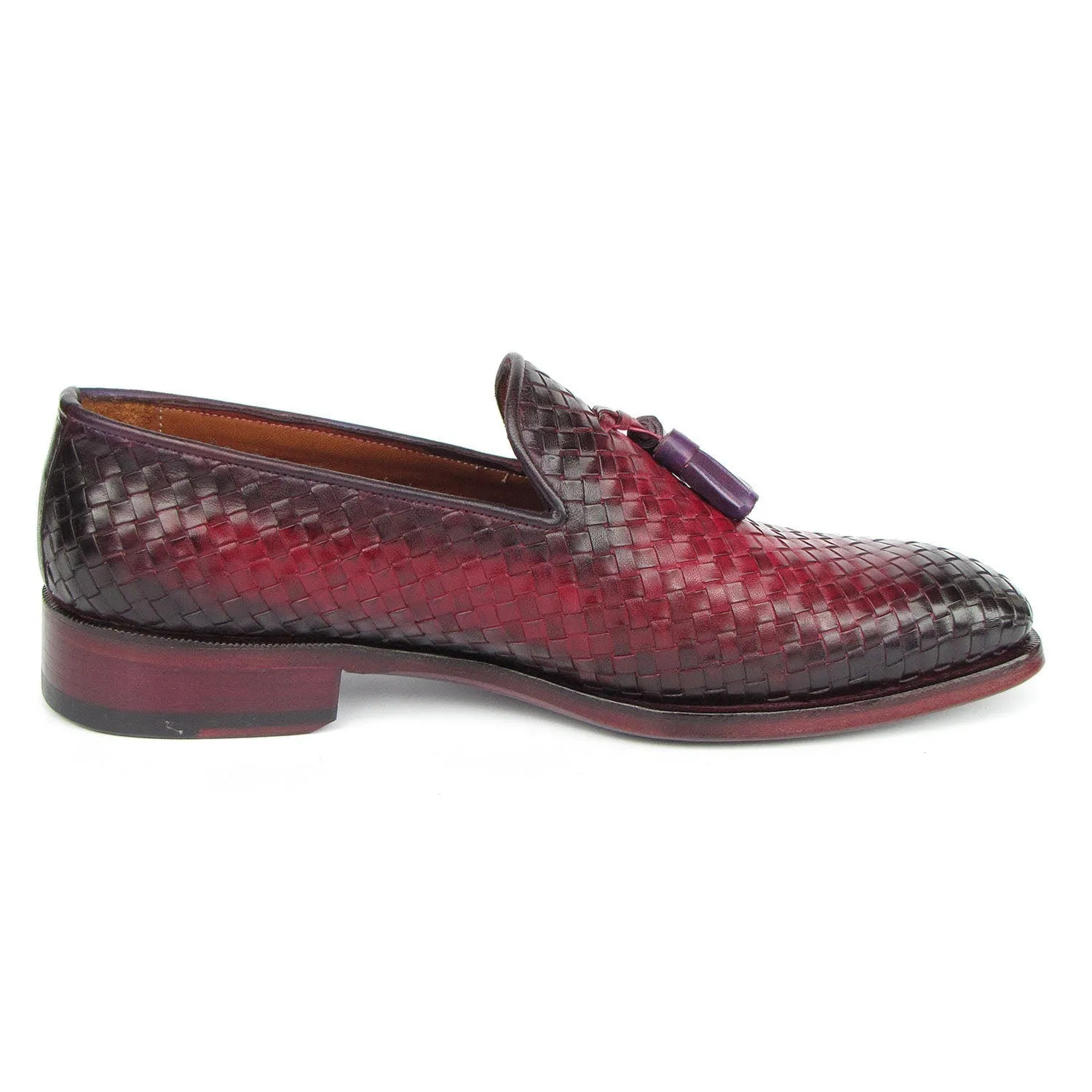 Paul Parkman WVN88-BUR Men's Shoes Burgundy Woven Leather Tassel Loafers (PM6411)