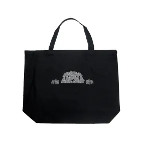 Peeking Dog  - Large Word Art Tote Bag