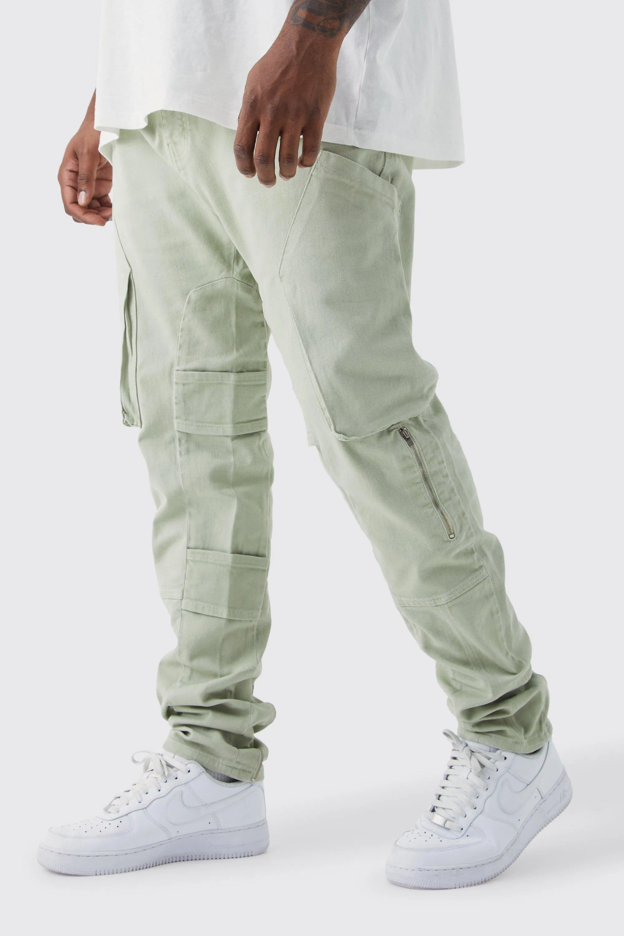 Plus Fixed Waist Skinny Stacked Gusset Strap Cargo Pants