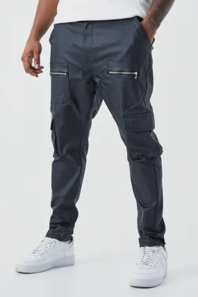 Plus Skinny Multi Zip Cargo Coated Twill Pants