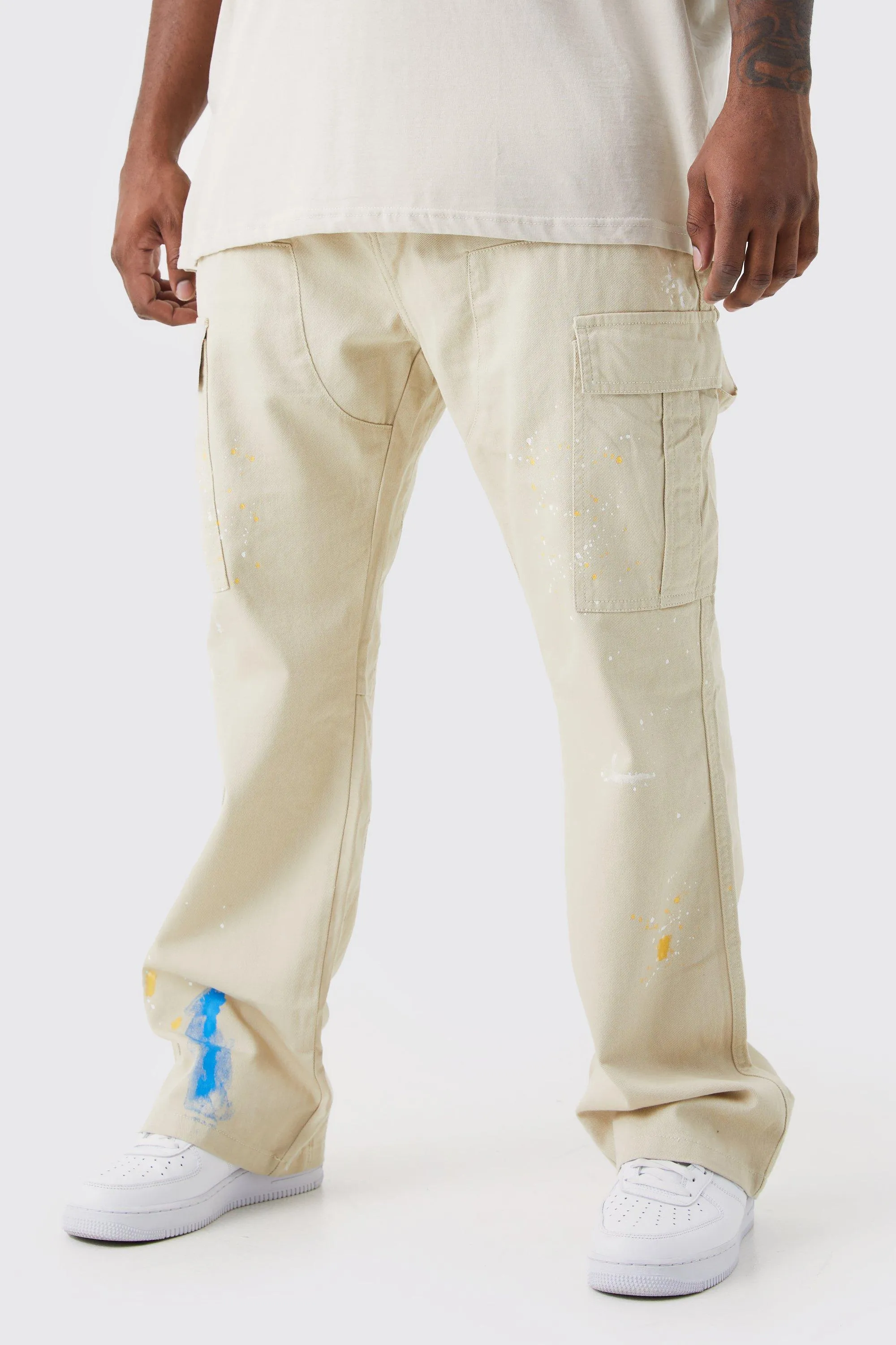 Plus Slim Flare All Over Paint Splatter Cargo Pants