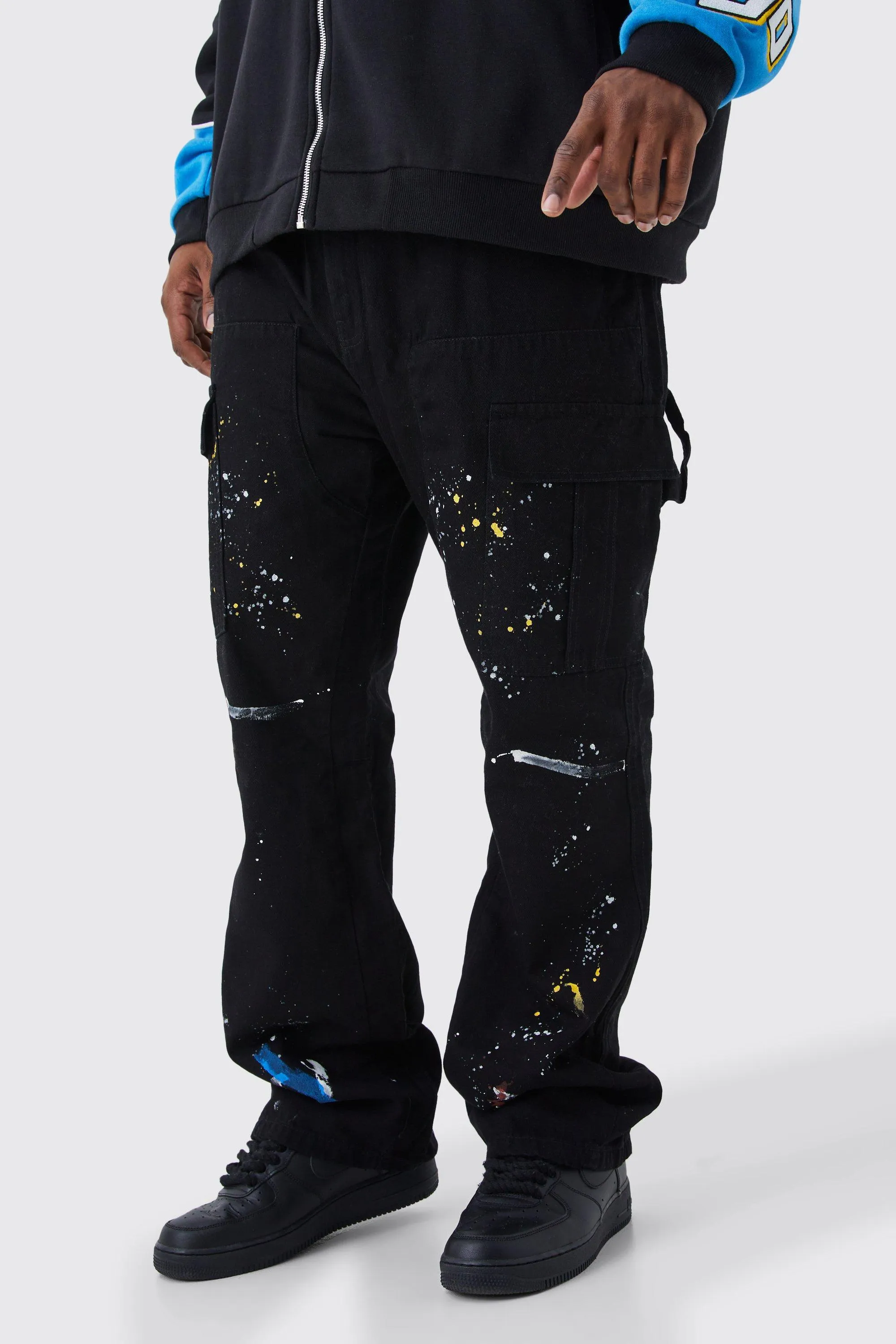 Plus Slim Flare Gusset Paint Splatter Cargo Pants