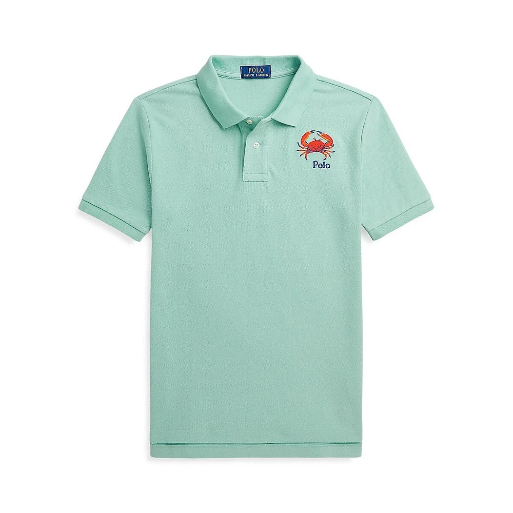 Polo Ralph Lauren Boy's Fish-Embroidered Cotton Mesh Polo Shirt