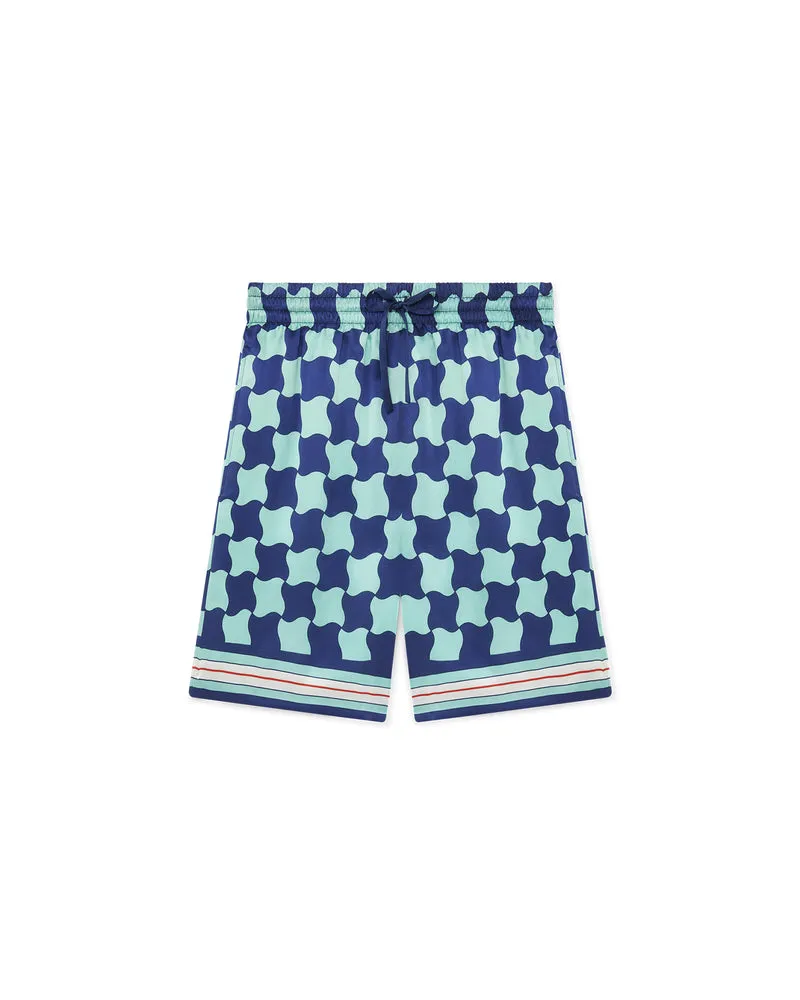 --Pool Tile Silk Shorts-