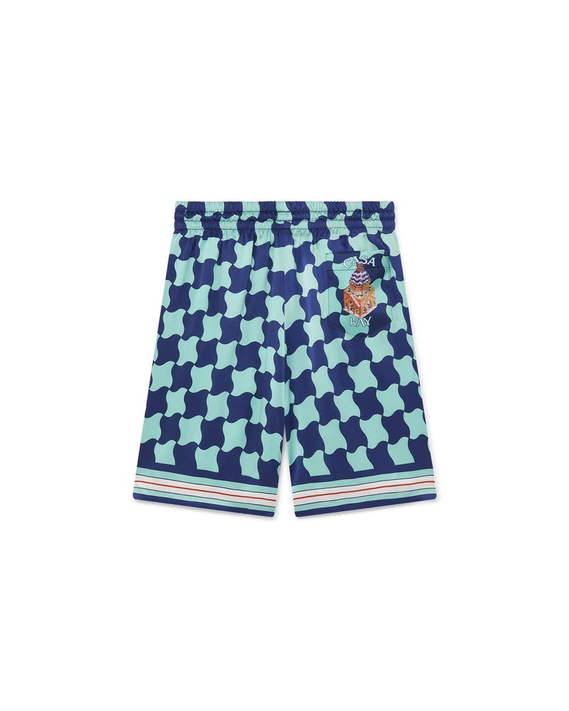 --Pool Tile Silk Shorts-