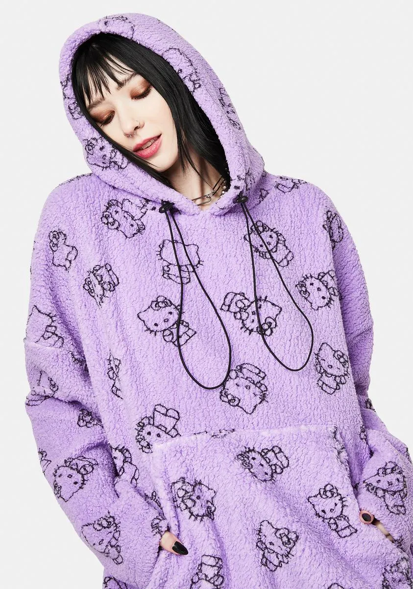 Purple Hello Kitty Printed Fleece Hoodie-