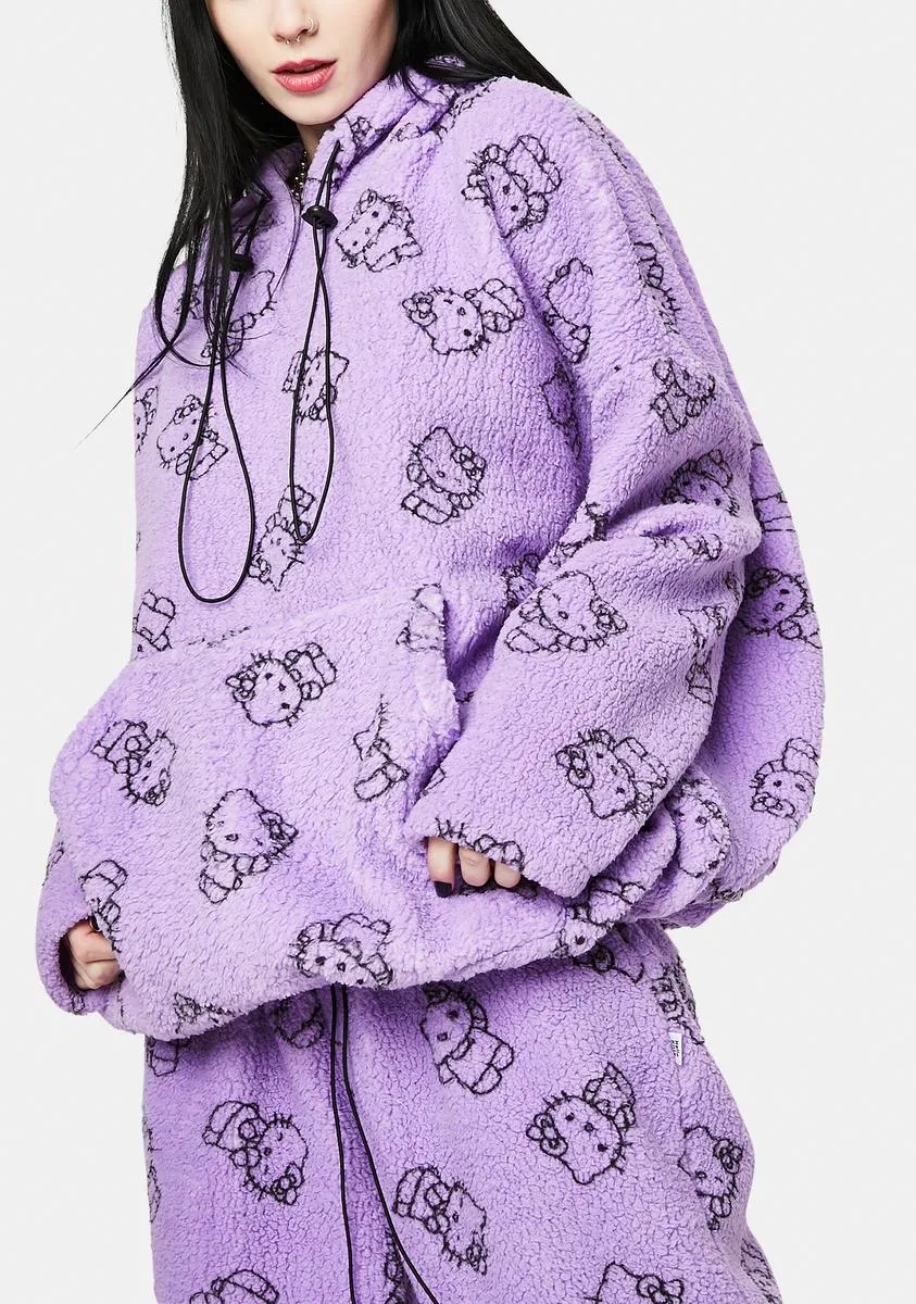 Purple Hello Kitty Printed Fleece Hoodie-