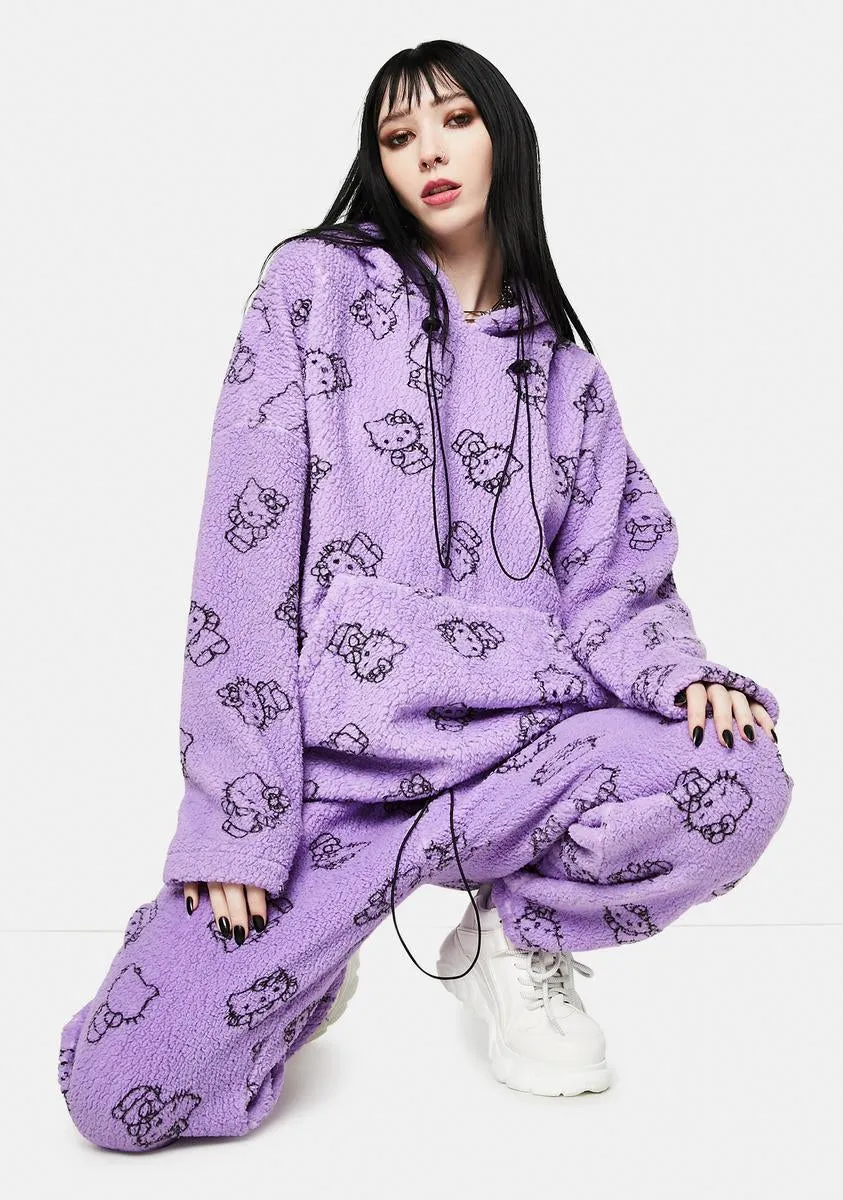 Purple Hello Kitty Printed Fleece Hoodie-