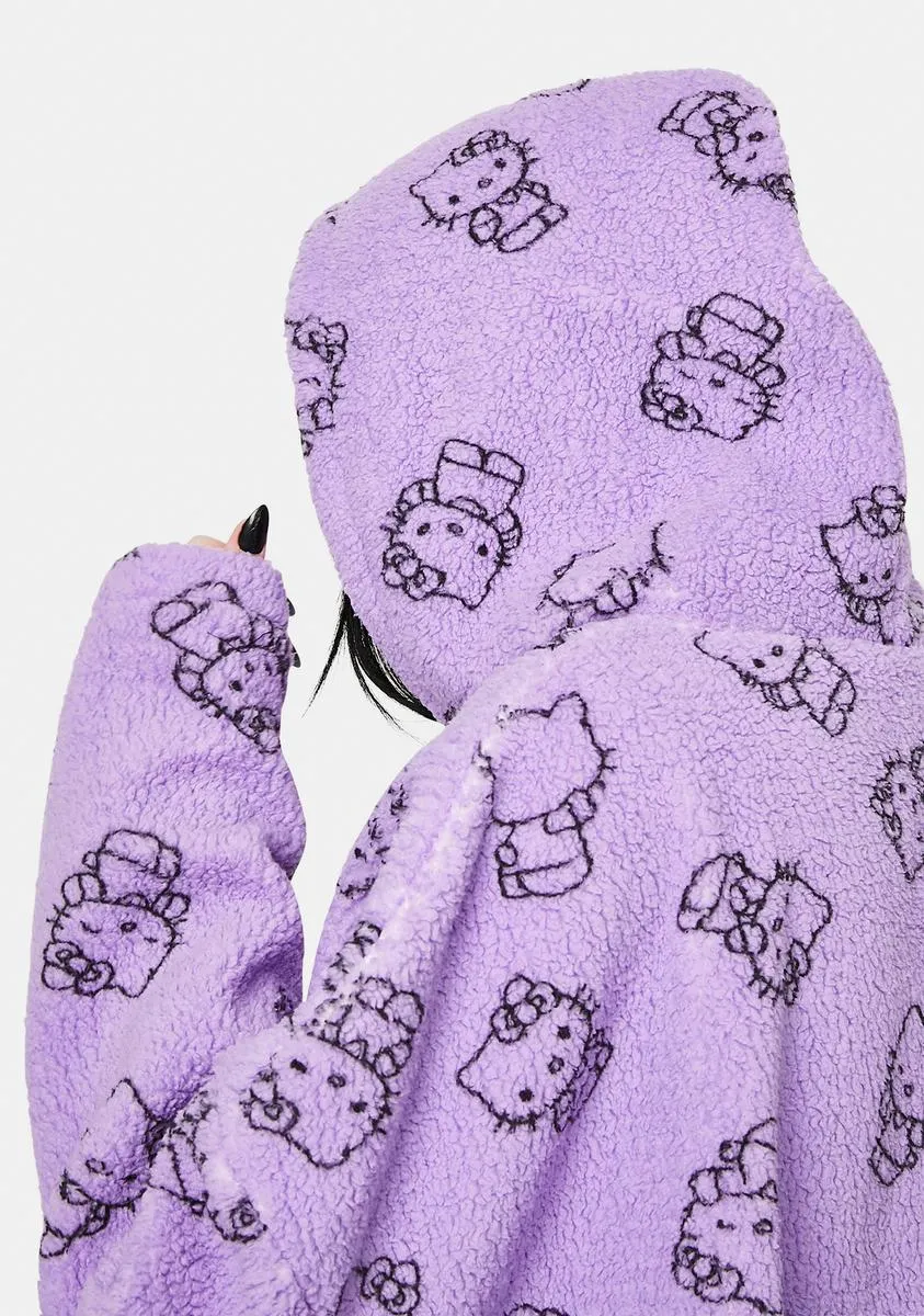 Purple Hello Kitty Printed Fleece Hoodie-