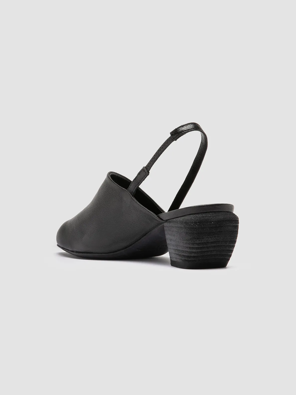 SALLY 029 - Black Leather Sling Back Sandals