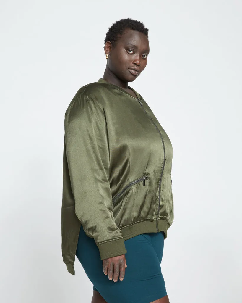 Satin Bomber Jacket - Nori