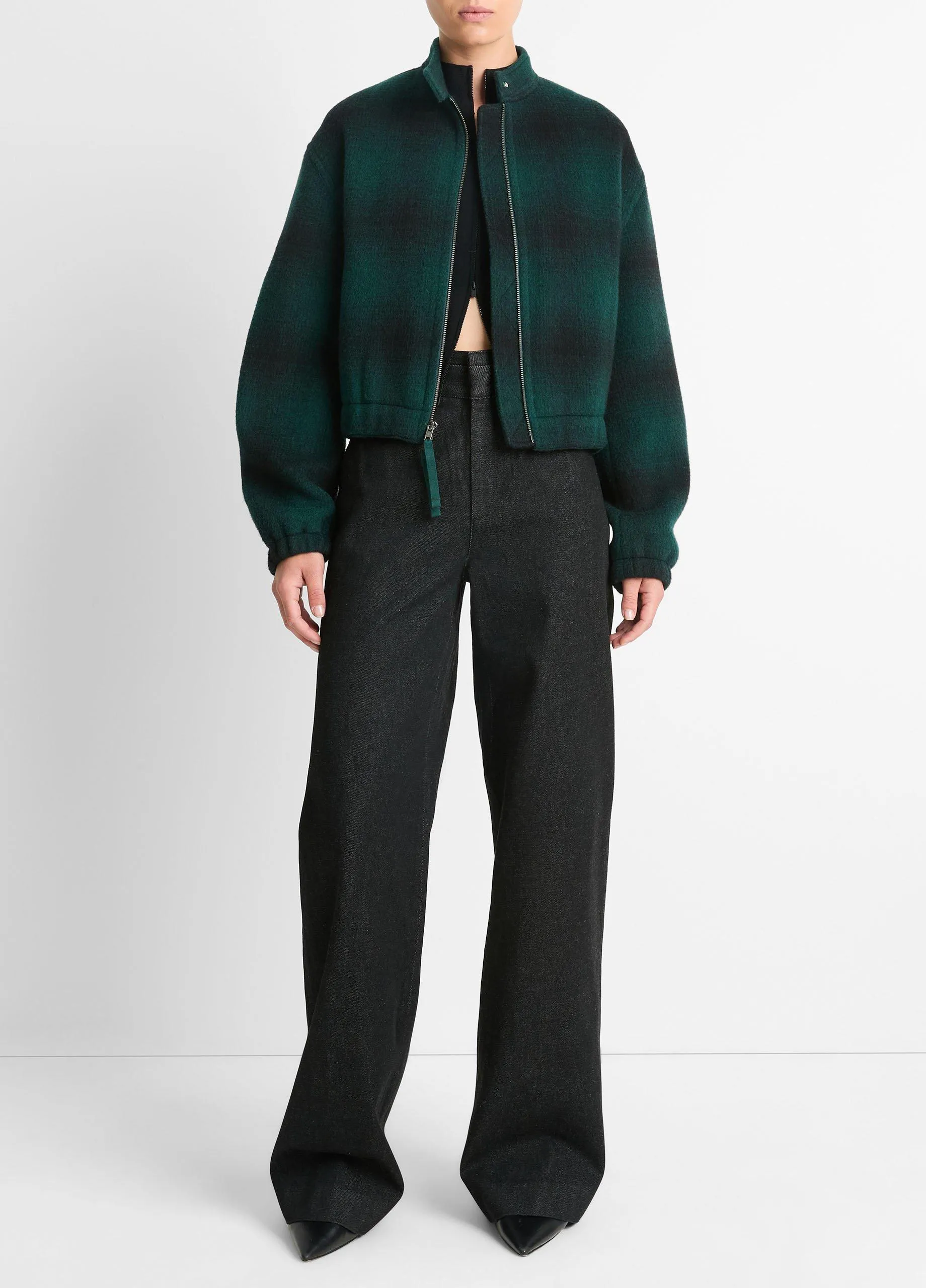 Shadow Plaid Italian Wool-Blend Bomber Jacket