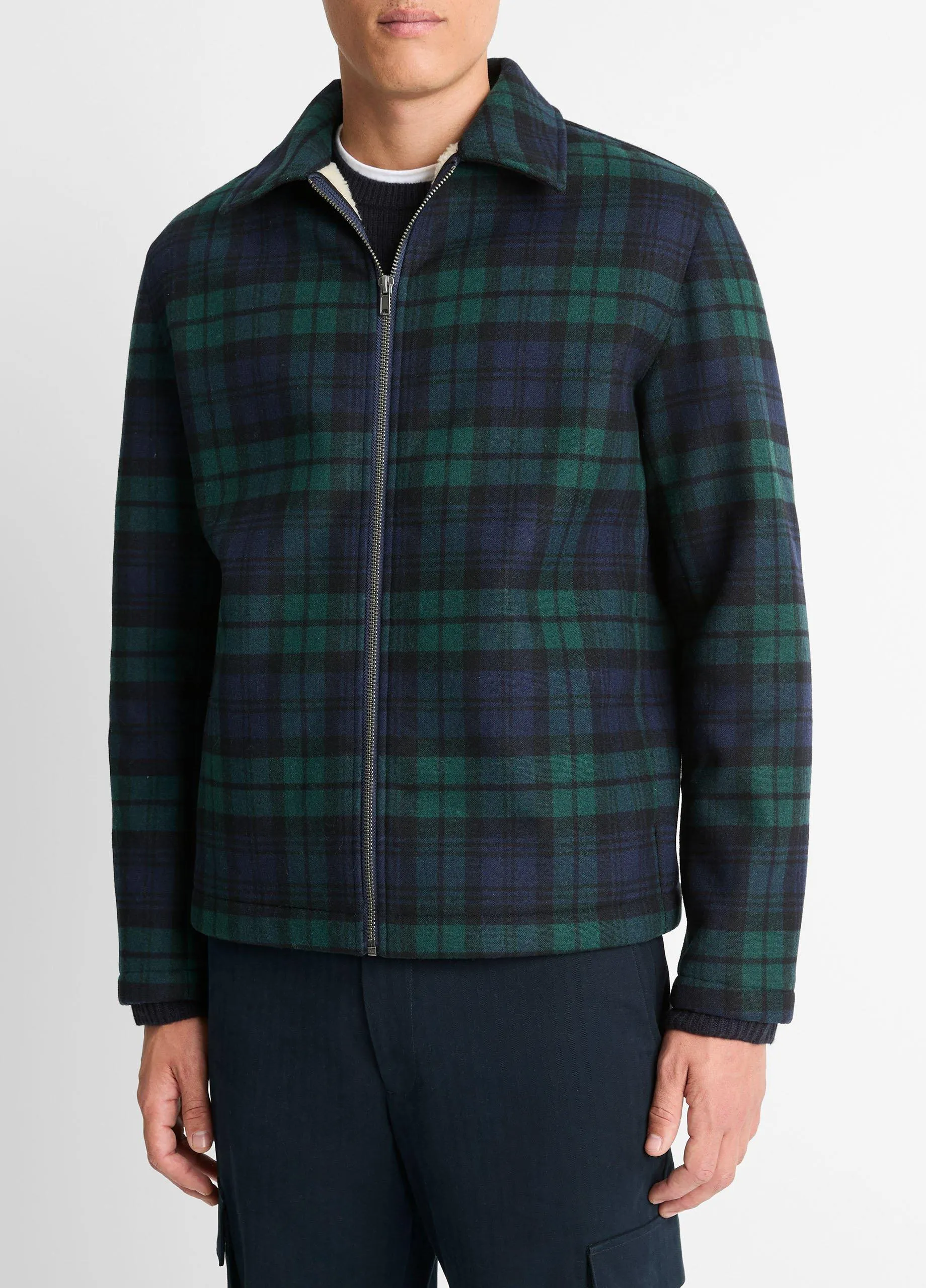 Sherpa-Lined Plaid Wool-Blend Jacket