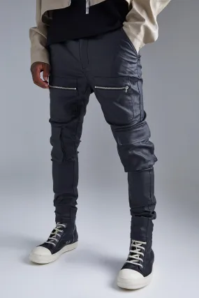 Skinny Multi Zip Cargo Coated Twill Pants