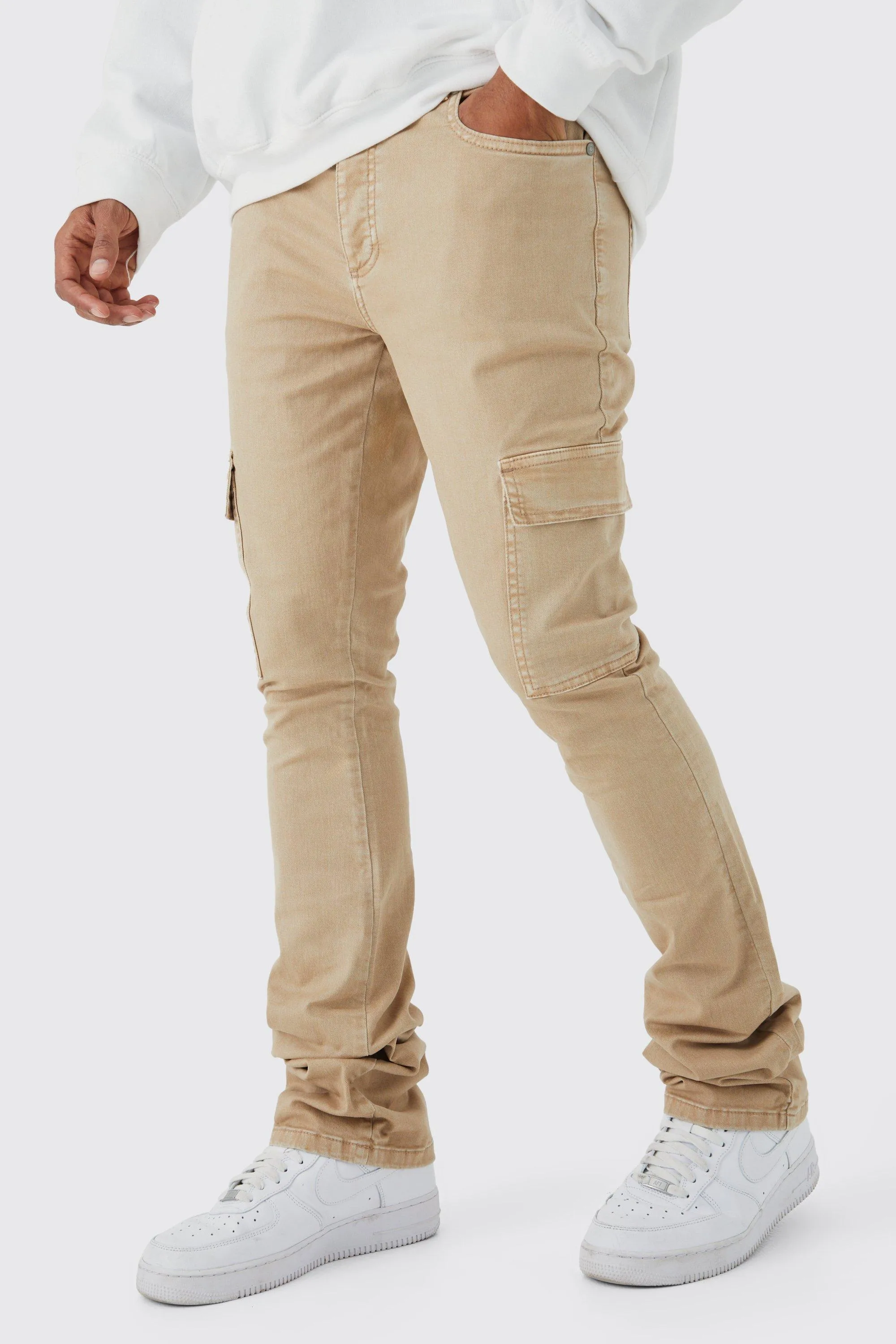 Skinny Stacked Flare Overdye Cargo Pants