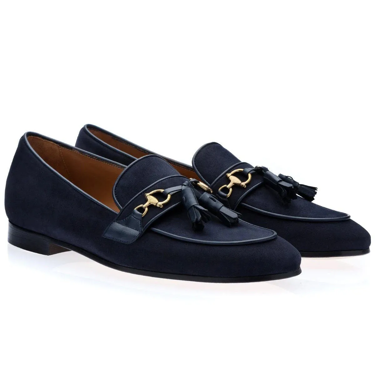 SUPERGLAMOUROUS Bruno Velukid Men's Shoes Navy Suede Leather Tassel Loafers (SPGMS1061)