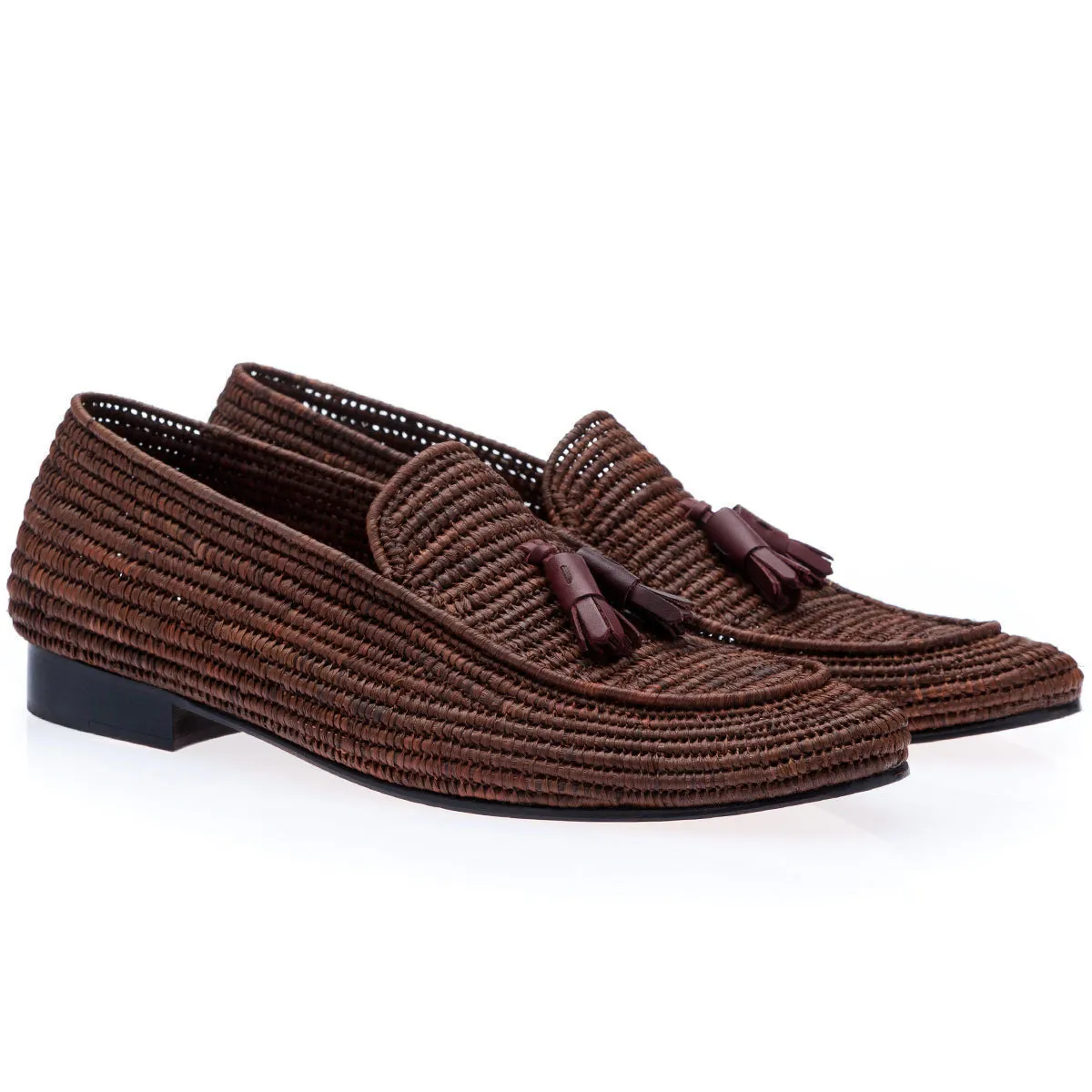 SUPERGLAMOUROUS Melilla Rafia Men's Shoes Brown Fabric Tassel Loafers (SPGM1157)