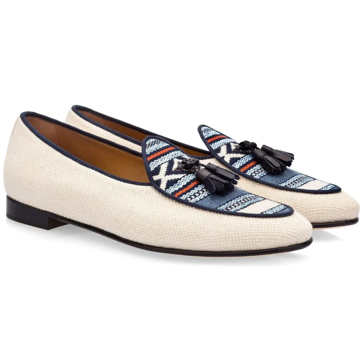 SUPERGLAMOUROUS Tangerine 2 Men's Shoes Navy & White Canvas Belgian Loafers (SPGMS1010)