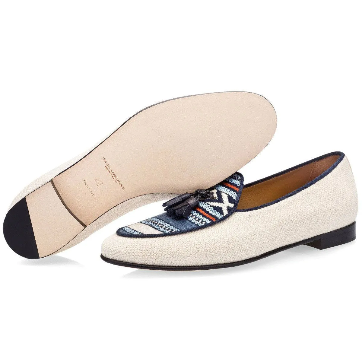 SUPERGLAMOUROUS Tangerine 2 Men's Shoes Navy & White Canvas Belgian Loafers (SPGMS1010)