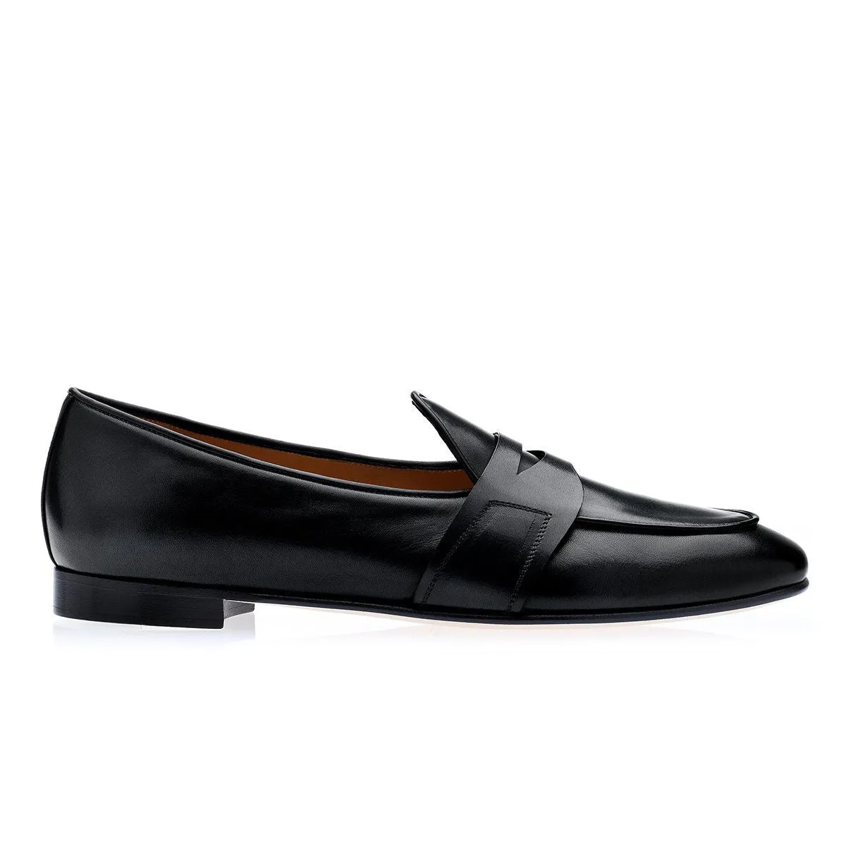 SUPERGLAMOUROUS Tangerine 9 Toledo Men's Shoes Black Hand-Painted Leather Belgian Loafers (SPGM1149)