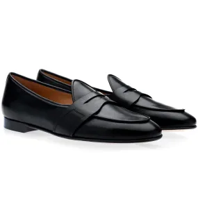 SUPERGLAMOUROUS Tangerine 9 Toledo Men's Shoes Black Hand-Painted Leather Belgian Loafers (SPGM1149)