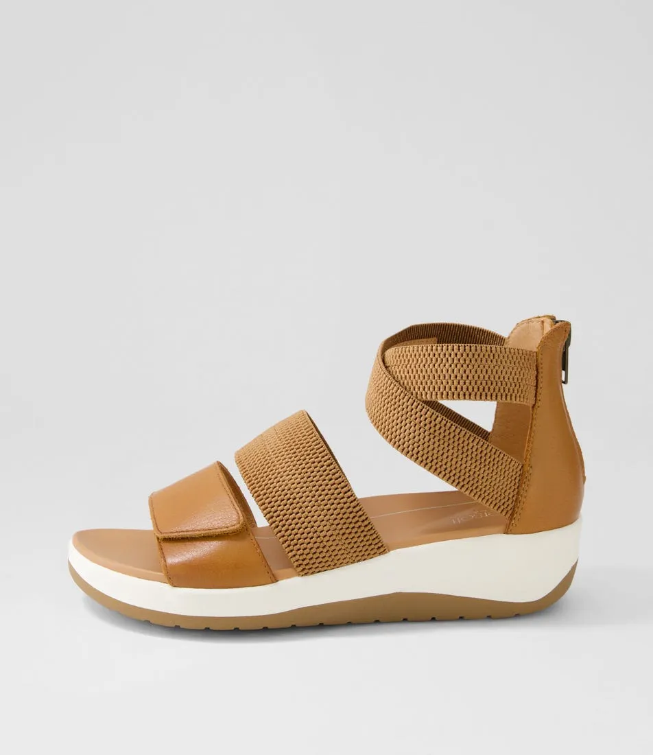 SUPERSOFT Marrin Dark Tan Leather Elastic Sandals