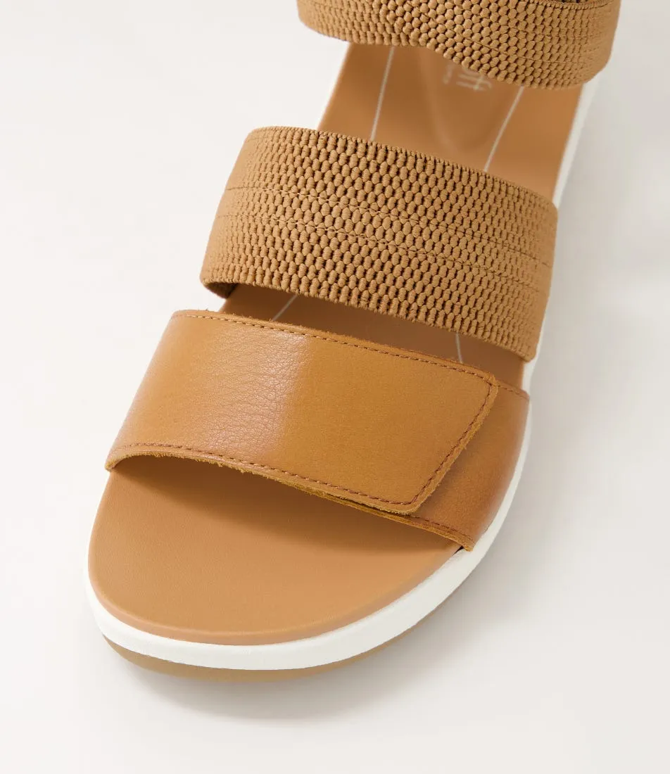 SUPERSOFT Marrin Dark Tan Leather Elastic Sandals