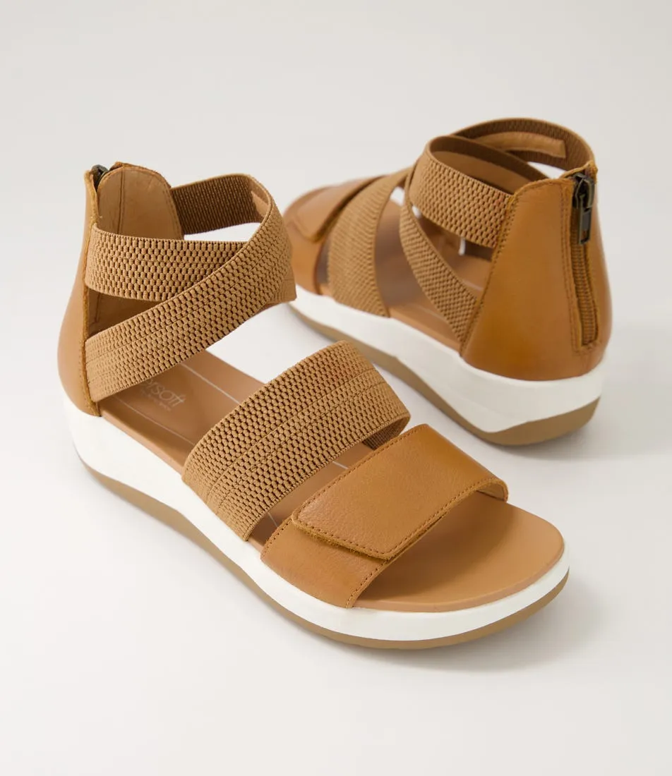 SUPERSOFT Marrin Dark Tan Leather Elastic Sandals