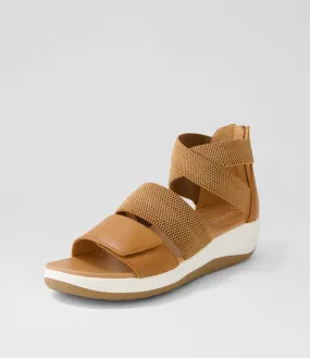 SUPERSOFT Marrin Dark Tan Leather Elastic Sandals