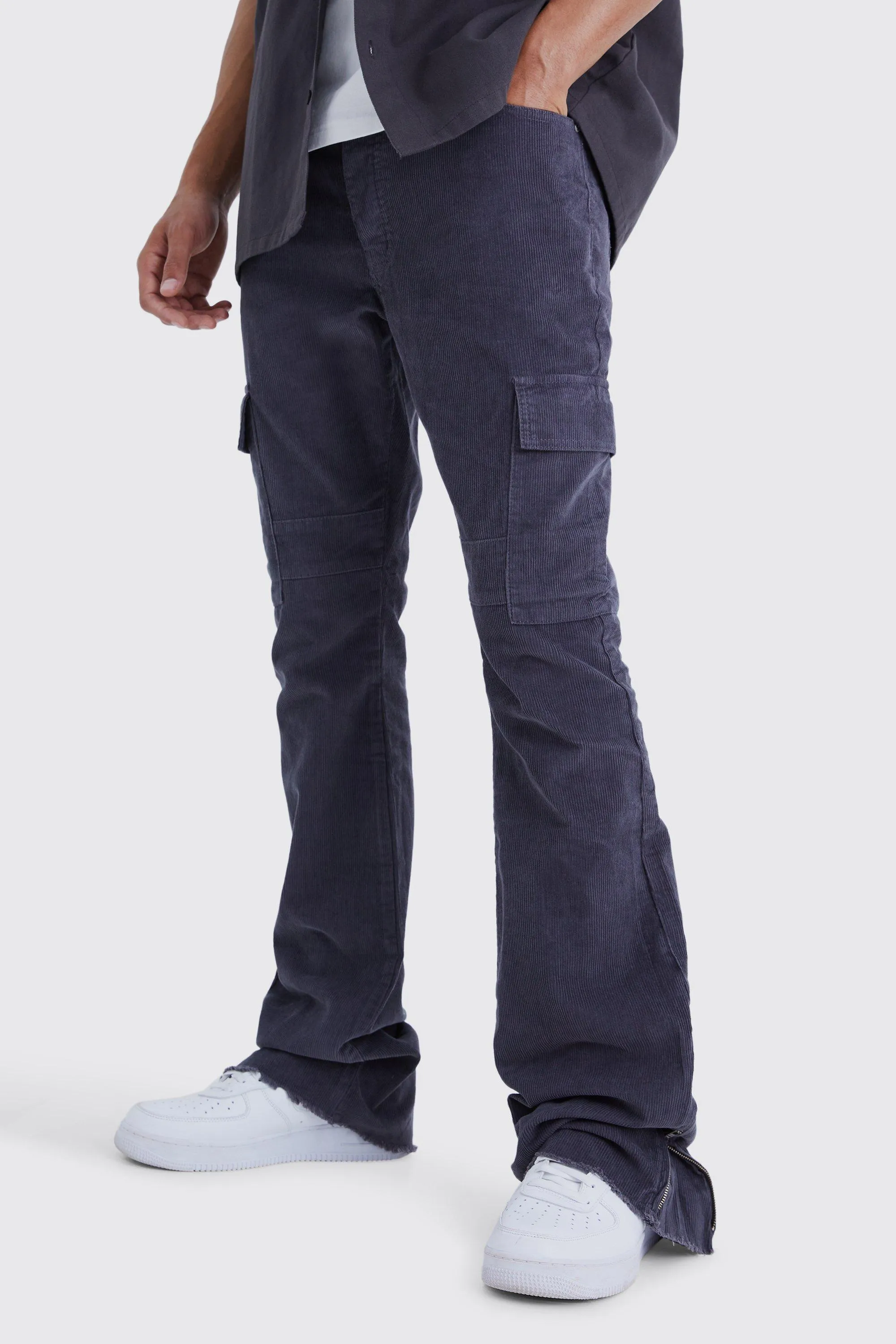 Tall Fixed Waist Slim Flare Zip Gusset Cord Cargo Pants