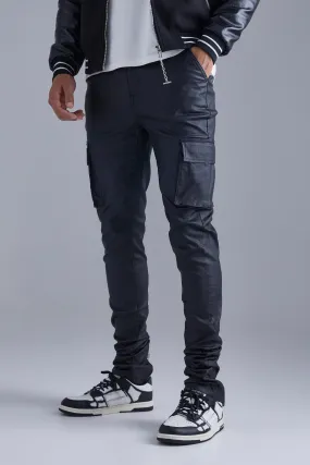 Tall Skinny Stacked Coated Twill Cargo Pants