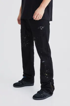 Tall Slim Stacked Zip Flare Paint Splatter Cargo Pants