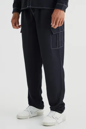 Tall Straight Leg Twill Contrast Stitch Cargo Pants