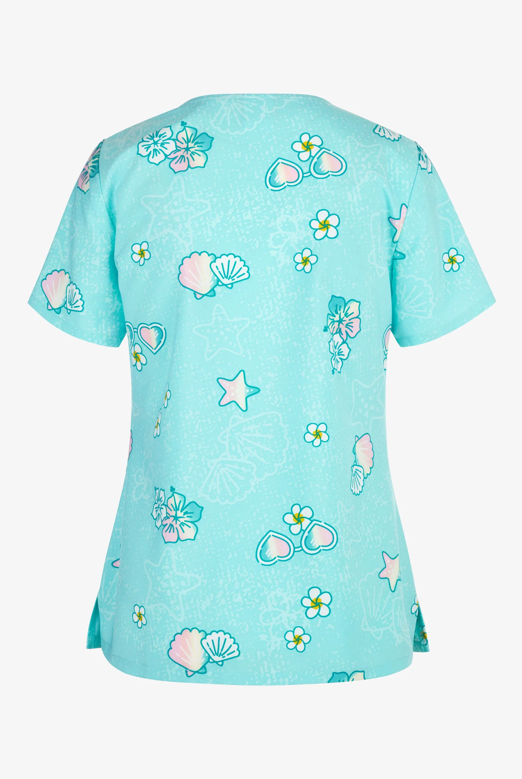 Tooniforms Hello Kitty Mermaid Women's 3-Pocket STRETCH V-Neck Print Scrub Top