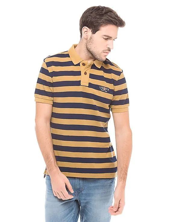 U.S. Polo Assn. Denim Co. Men Mustard Slim Fit Striped Polo Shirt