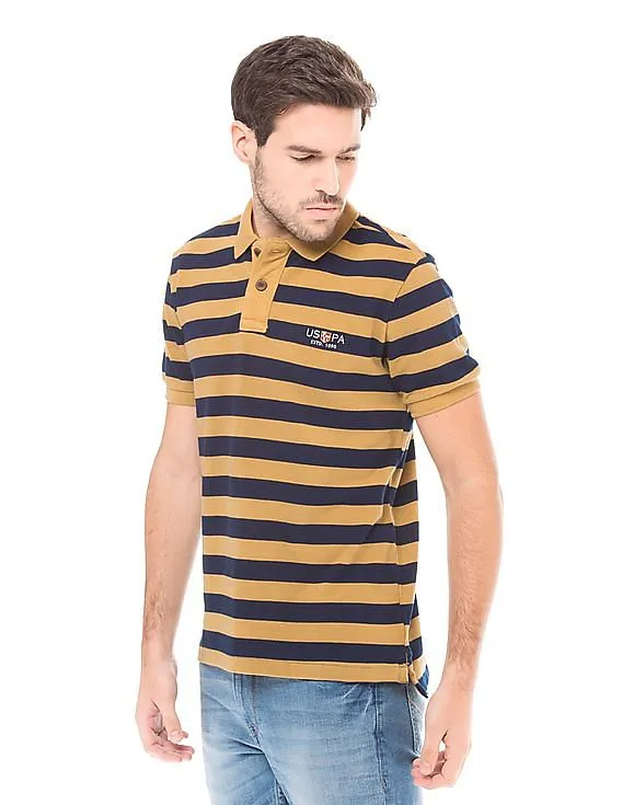 U.S. Polo Assn. Denim Co. Men Mustard Slim Fit Striped Polo Shirt