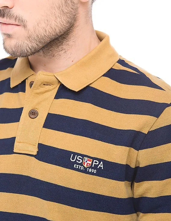 U.S. Polo Assn. Denim Co. Men Mustard Slim Fit Striped Polo Shirt