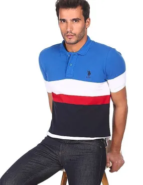 U.S. Polo Assn. Men Multi Colour Cotton Striped Polo Shirt