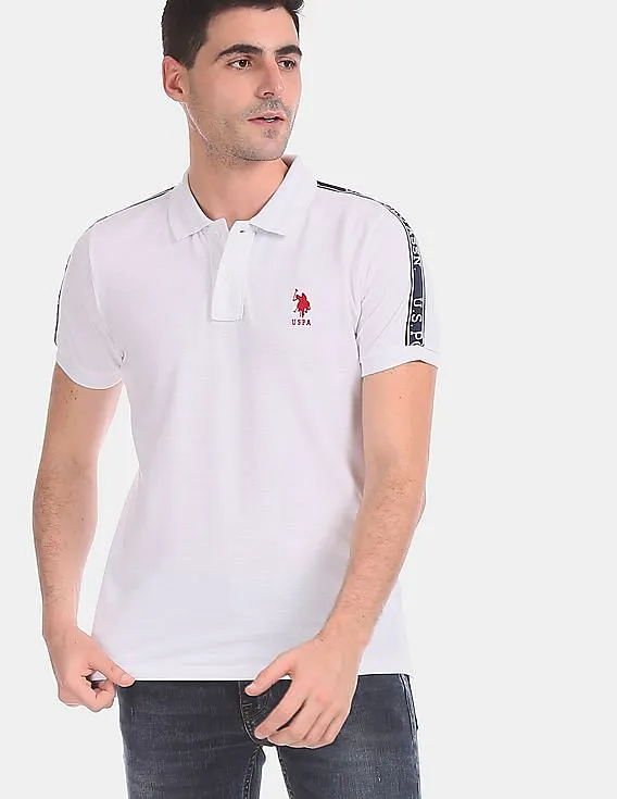 U.S. Polo Assn. White Contrast Brand Taping Patterned Stripe Polo Shirt