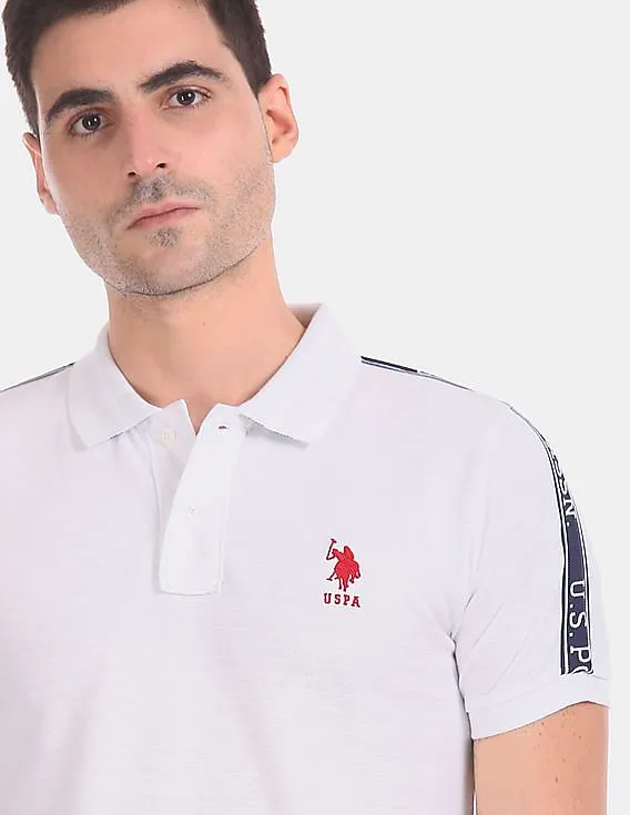 U.S. Polo Assn. White Contrast Brand Taping Patterned Stripe Polo Shirt