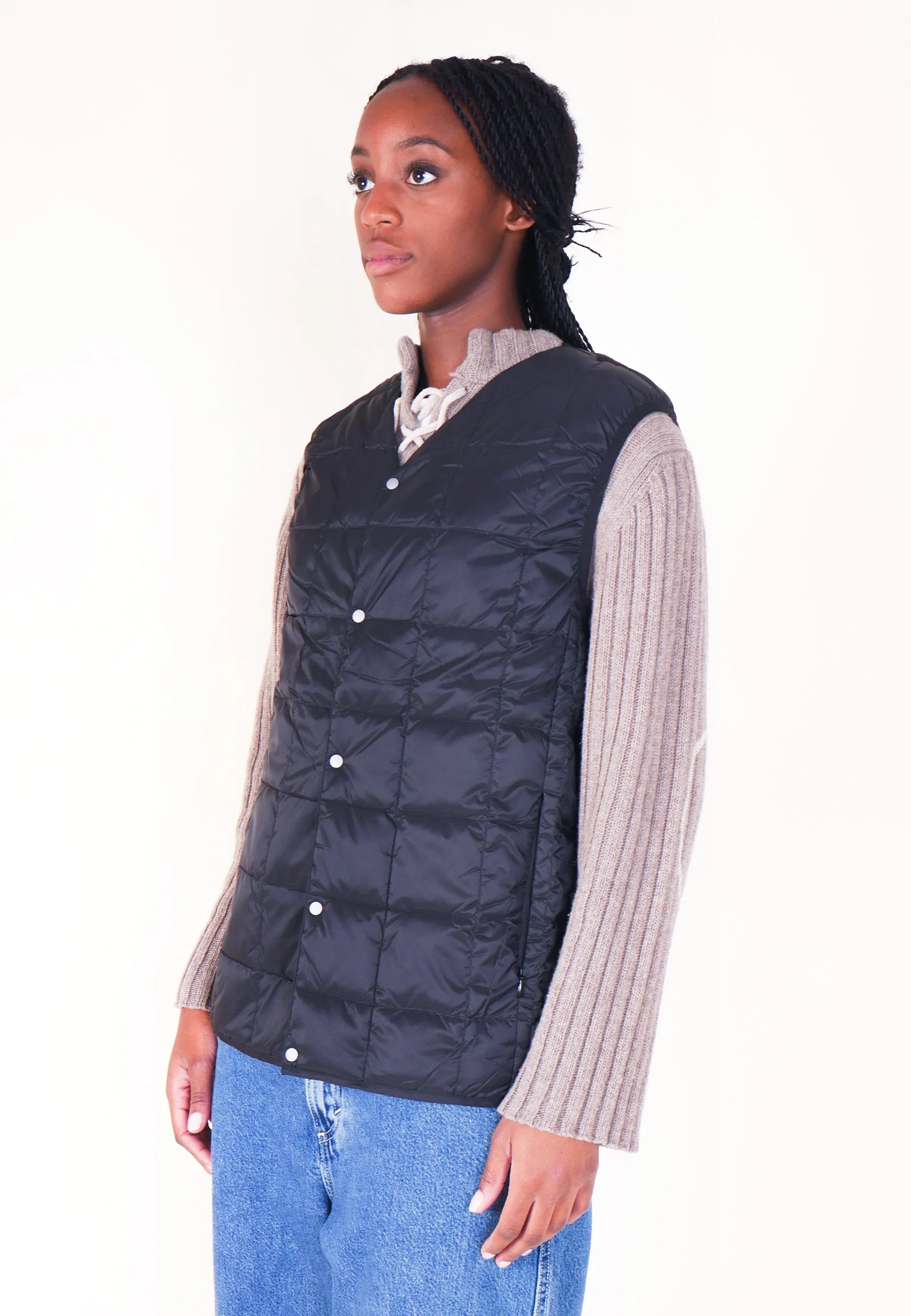 V Neck Button Down Vest - Black