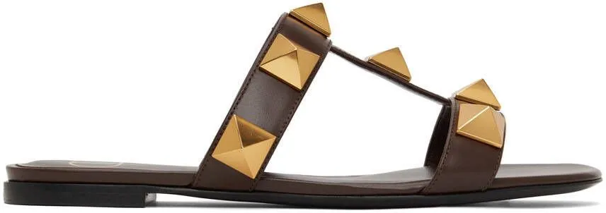 Valentino Garavani Brown Roman Stud Slide Sandals