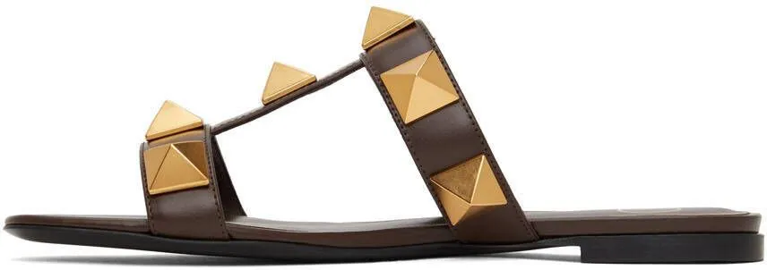 Valentino Garavani Brown Roman Stud Slide Sandals