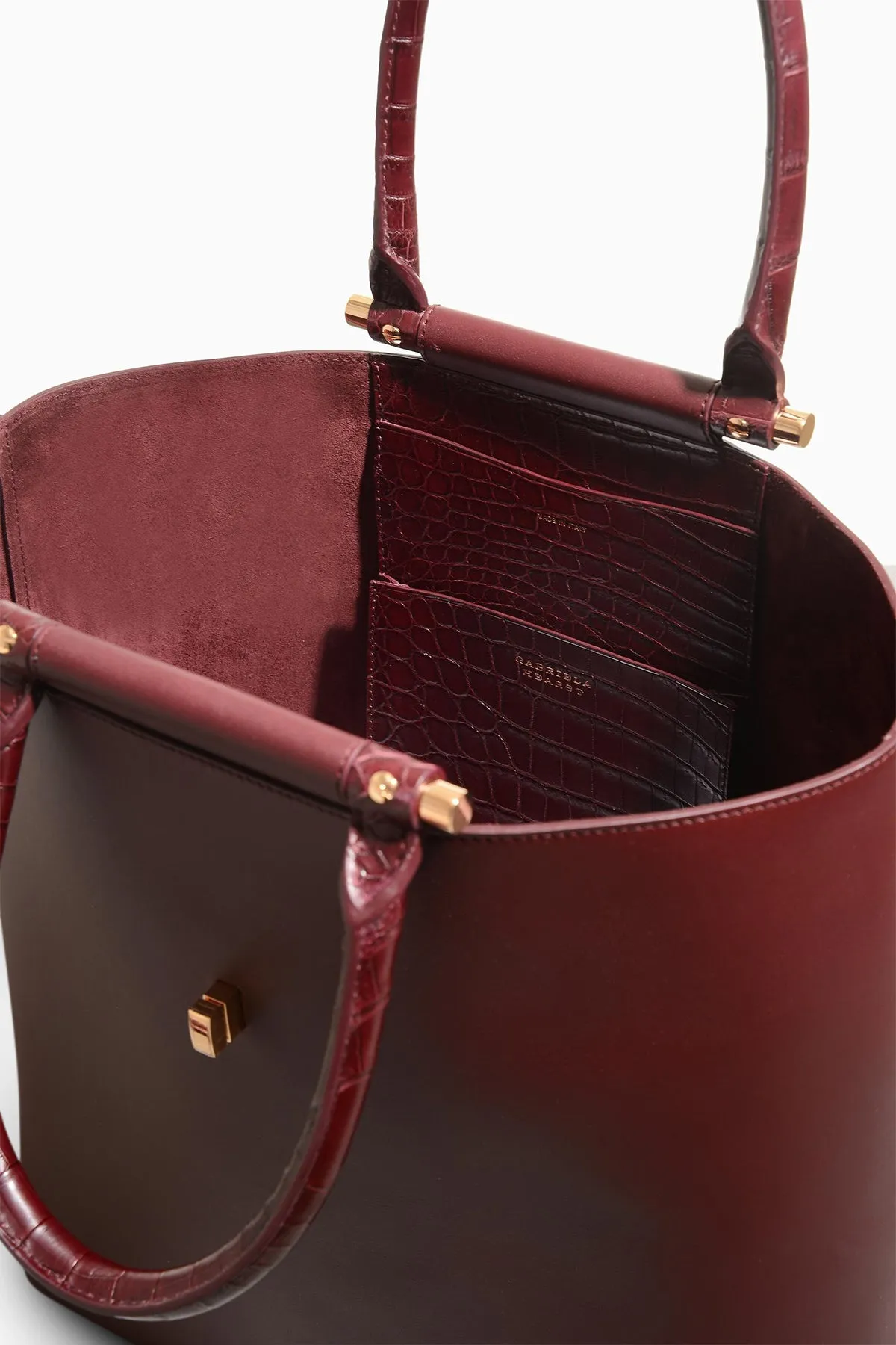 Vevers Tote Bag in Bordeaux Leather with Crocodile Leather Handle