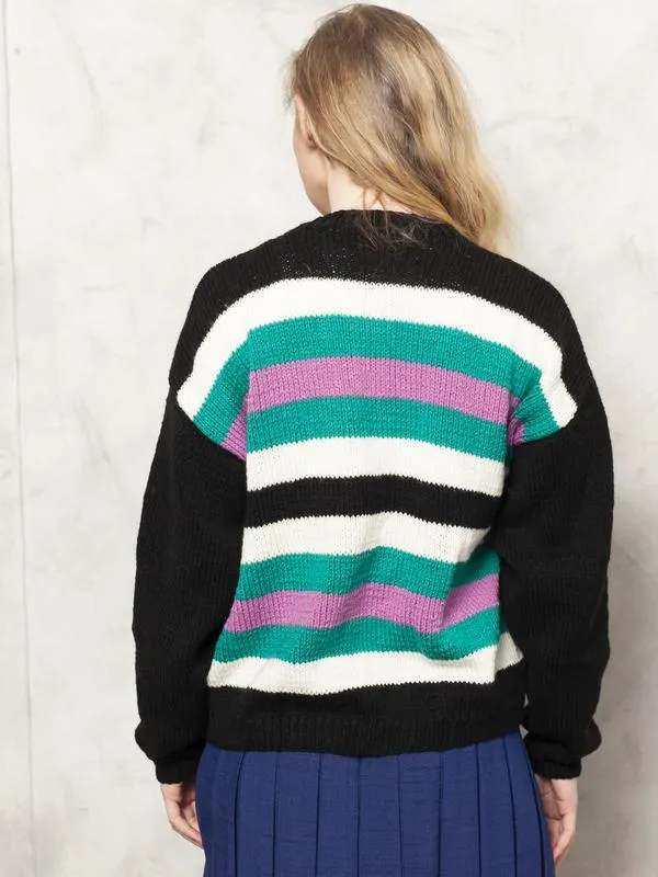 Vintage 80's Women Artsy Striped Cardigan